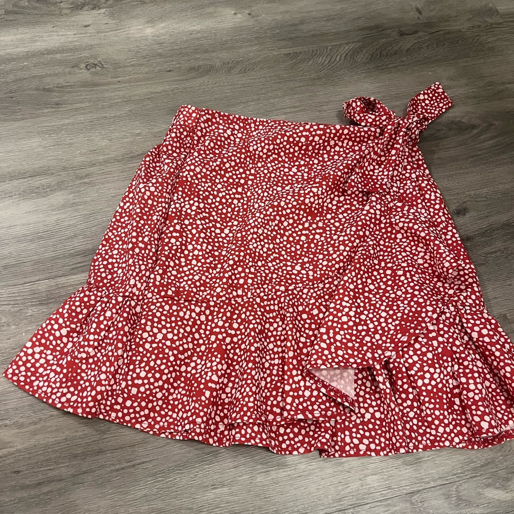SHEIN Red and White Asymmetrical Skirt